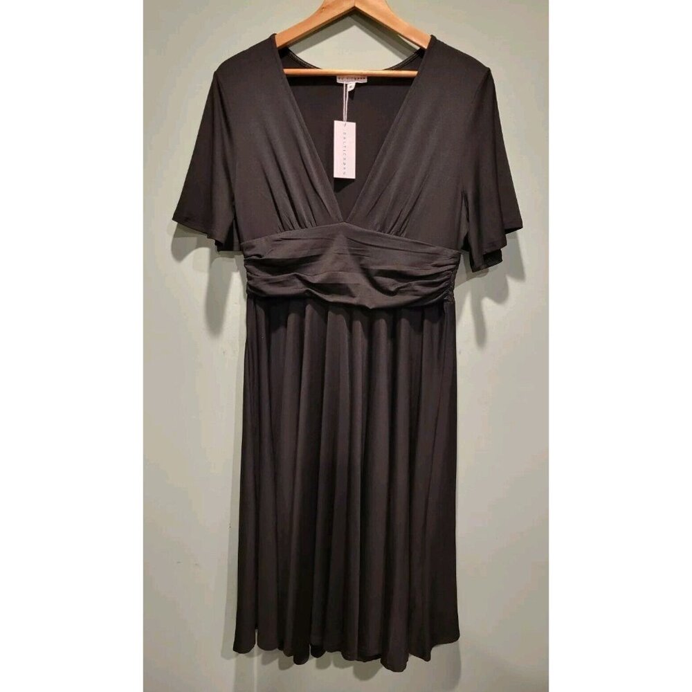 New Baltic Born Black Jersey Knit Janette Midi Dress Empire Waist Sz XL